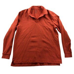 L.L. Bean Mens Rugby Polo Shirt Large Orange Traditional Fit Long Sleeve Casual